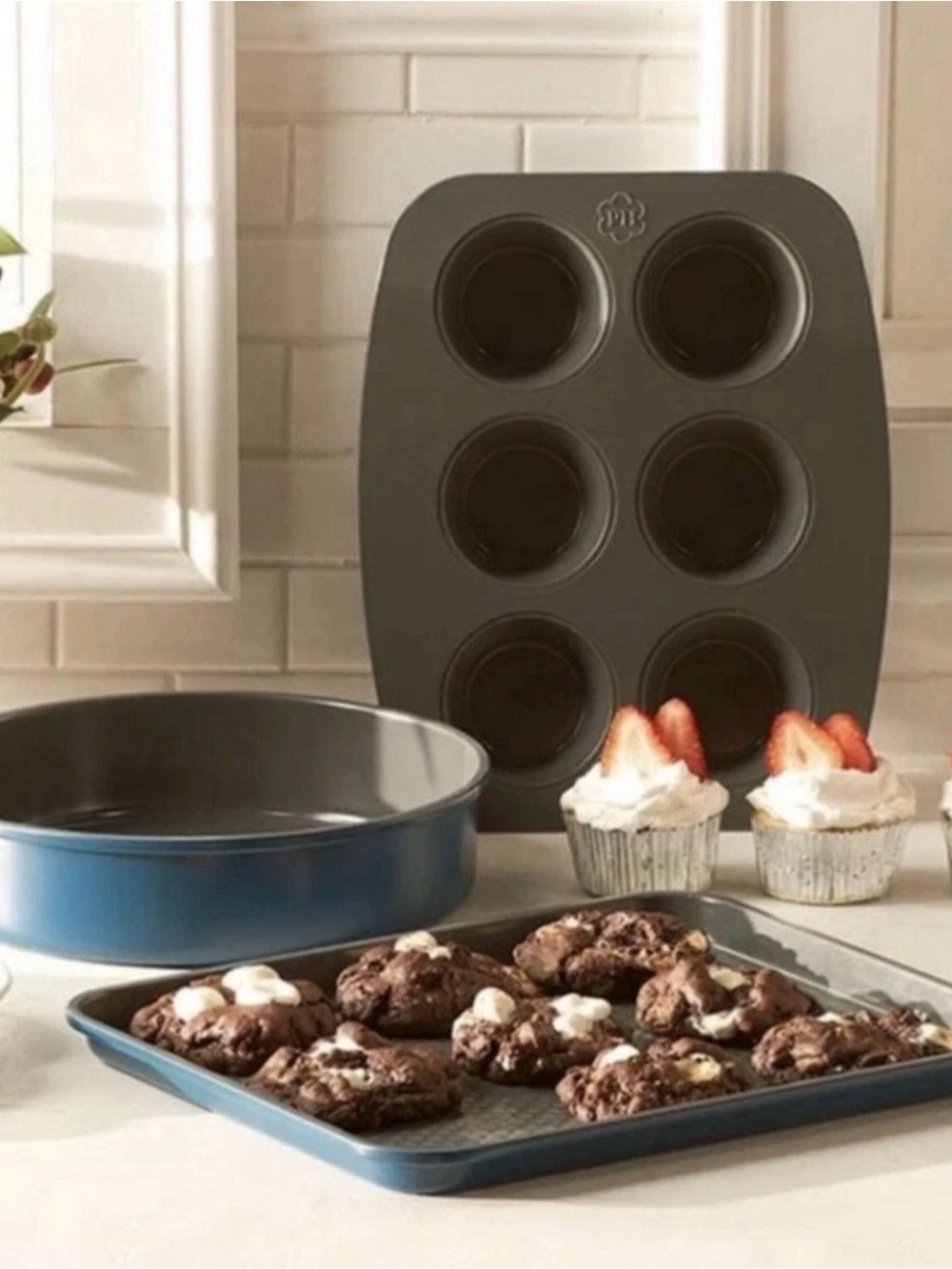 Princess House Blue and Black Bakeware Set - Round, Sheet & Muffin Pan